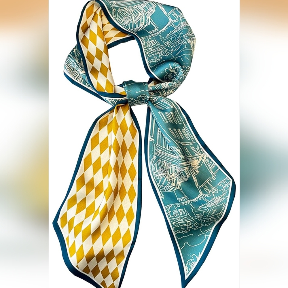 Scarf For Handbags, Head,  Skinny Yellow-green Building NEW